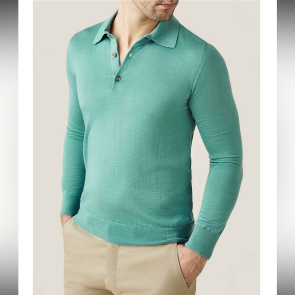 Saks Fifth Avenue Turquoise Collared Cashmere Sweater Polo Size L - Picture 1 of 9